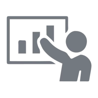 Eine Illustration von einer Person die auf eine Leinwand zeigt auf dem ein Diagramm ist