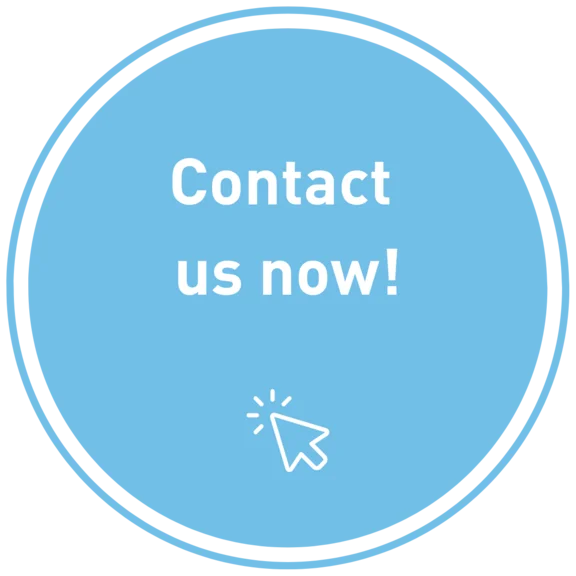 rundes blaues Logo mit weißer innenschrift " Contact us now!" und einem Mauszeiger was zum anklicken animiert