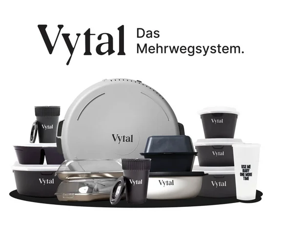 Ein Bild von vielen Vytal Produkten. Vytal - Das Mehrwegsystem